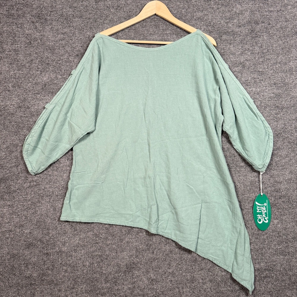 Oh My Gauze! O/S Magy Tunic Top Blue Glacier Cotton Asymmetrical Split Sleeves